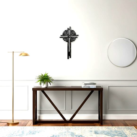 Rustic Wall Cross Farmhouse Christian Faith Decor Distressed Brown 12 in - Picture 2 of 6